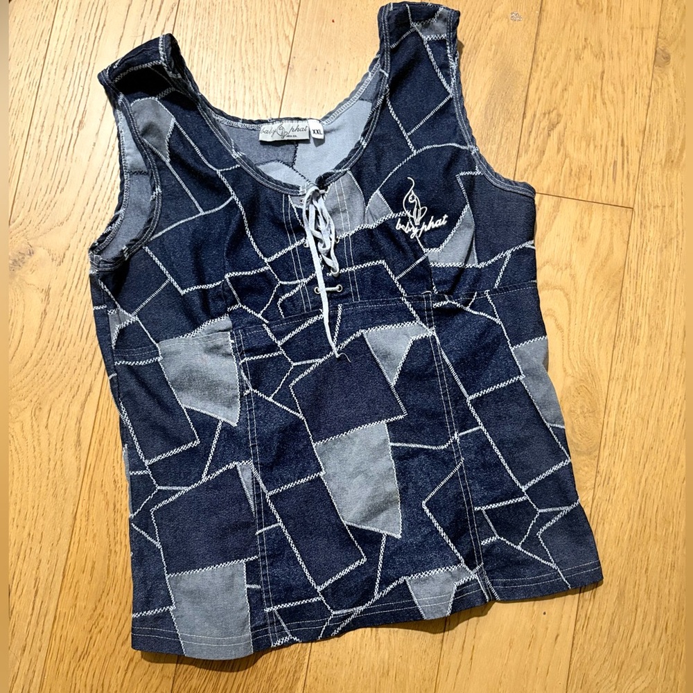 Vintage Baby Phat Denim Tank | Y2K Patchwork Lace-Up Top | Streetwear Icon - Picture 2 of 5